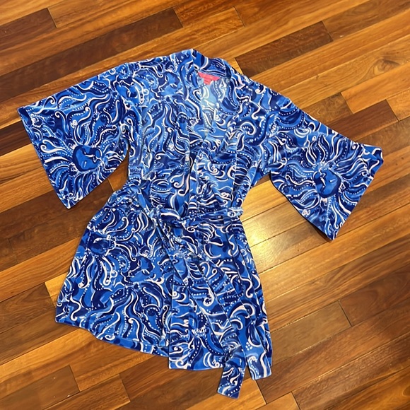 🌸 Lilly Pulitzer Elaine Velour Robe in Prosecco Pink Lilac You A Lot XXS/XS - Picture 5 of 11